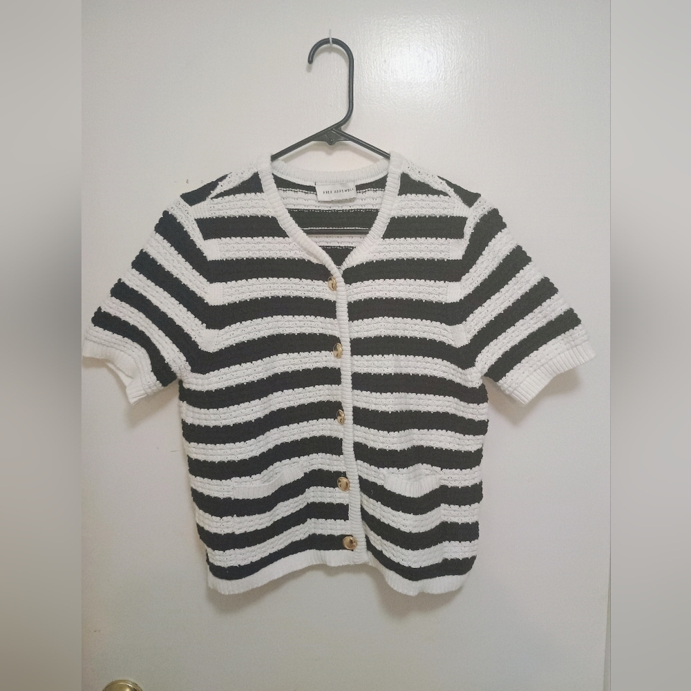 Classic Black and White Striped Women's Cardigan